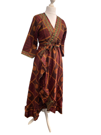 Festival Stall LTD Boho festival Clothing Long Wrap Dress 60s 70s Revival Boho hippy Festival maxi Sari - Silk UK 8 - 14