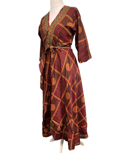 Festival Stall LTD Boho festival Clothing Long Wrap Dress 60s 70s Revival Boho hippy Festival maxi Sari - Silk UK 8 - 14