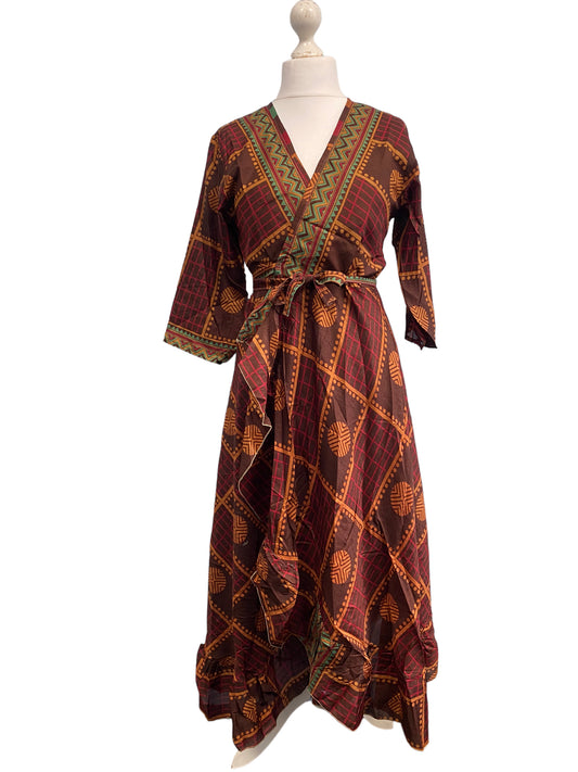 Festival Stall LTD Boho festival Clothing Long Wrap Dress 60s 70s Revival Boho hippy Festival maxi Sari - Silk UK 8 - 14