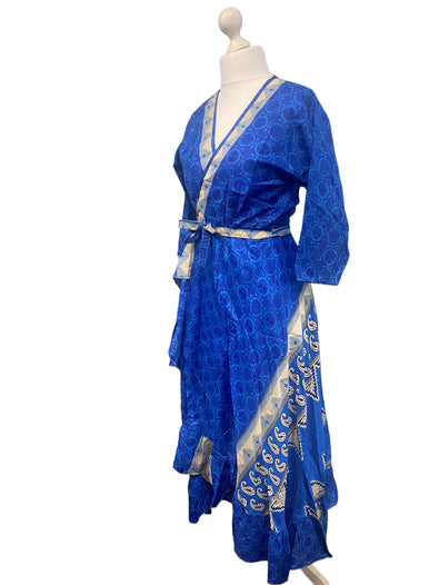 Festival Stall LTD Boho festival Clothing Long Wrap Dress 60s 70s Revival Boho hippy Festival maxi Sari - Silk UK 8 - 14