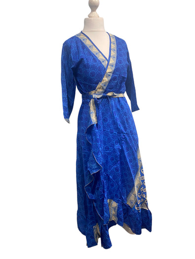 Festival Stall LTD Boho festival Clothing Long Wrap Dress 60s 70s Revival Boho hippy Festival maxi Sari - Silk UK 8 - 14