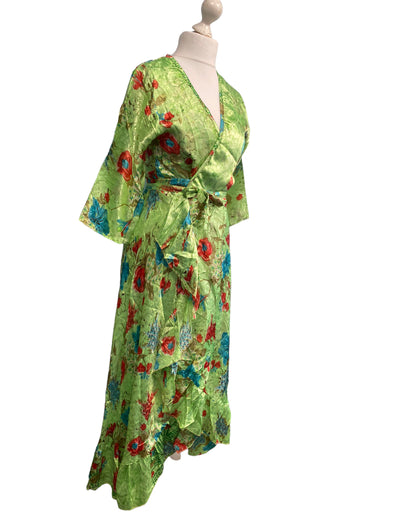 Festival Stall LTD Boho festival Clothing Long Wrap Dress 60s 70s Revival Boho hippy Festival maxi Sari - Silk UK 8 - 14