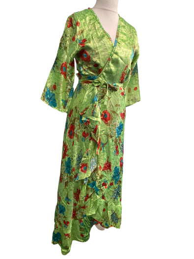 Festival Stall LTD Boho festival Clothing Long Wrap Dress 60s 70s Revival Boho hippy Festival maxi Sari - Silk UK 8 - 14