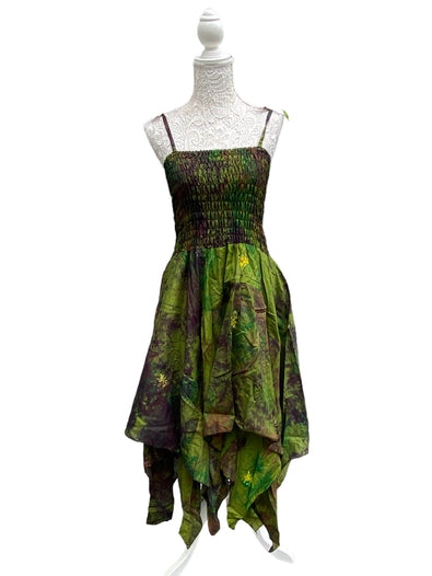 Festival summer Dress Sexy Boho Pixie SILK hanky hem Green Hippy gypsy sun 8-16