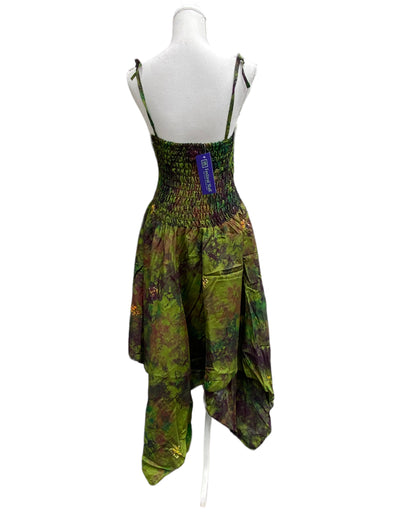 Festival summer Dress Sexy Boho Pixie SILK hanky hem Green Hippy gypsy sun 8-16