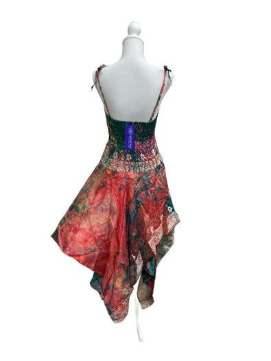 Festival summer Dress Sexy Boho Pixie SILK hanky hem Red Hippy gypsy sun 8-16