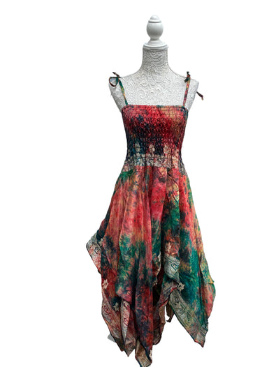 Festival summer Dress Sexy Boho Pixie SILK hanky hem Red Hippy gypsy sun 8-16