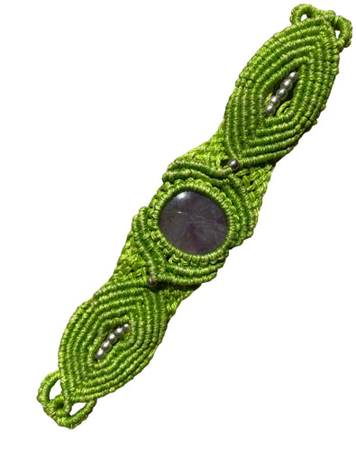 Cuff Bangle Bracelet GREEN macrame AMETHYST gemstone crystal yoga hippy boho