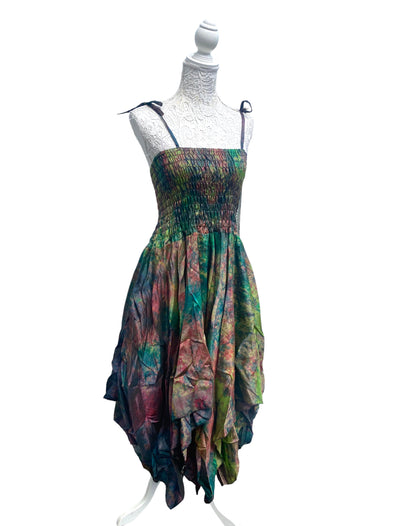 Festival summer Dress Sexy Boho Pixie SILK hanky hem GREEN gypsy sun 8-16