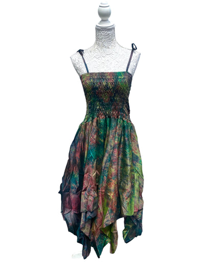 Festival summer Dress Sexy Boho Pixie SILK hanky hem GREEN gypsy sun 8-16