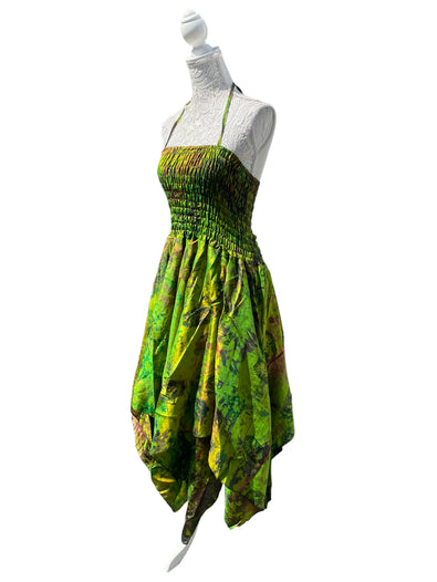 Festival summer Dress Sexy Boho Pixie SILK hanky hem GREEN gypsy sun 8-16