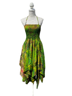 Festival summer Dress Sexy Boho Pixie SILK hanky hem GREEN gypsy sun 8-16