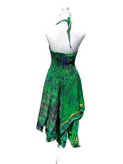 Festival summer Dress Sexy Boho Pixie SILK hanky hem GREEN gypsy sun 8-16