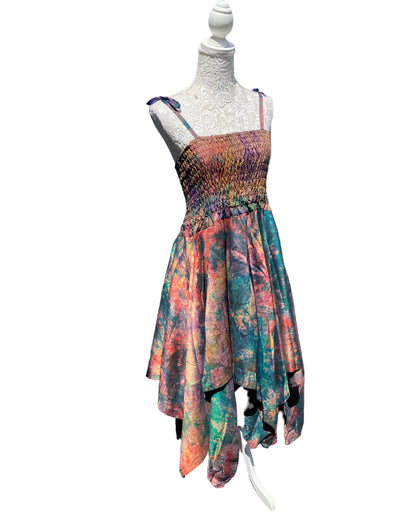 Festival summer Dress Sexy Boho Pixie SILK hanky hem GREEN gypsy sun 8-16