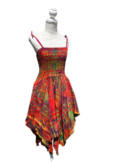 Festival summer Dress Sexy Boho Pixie SILK hanky hem GREEN gypsy sun 8-16