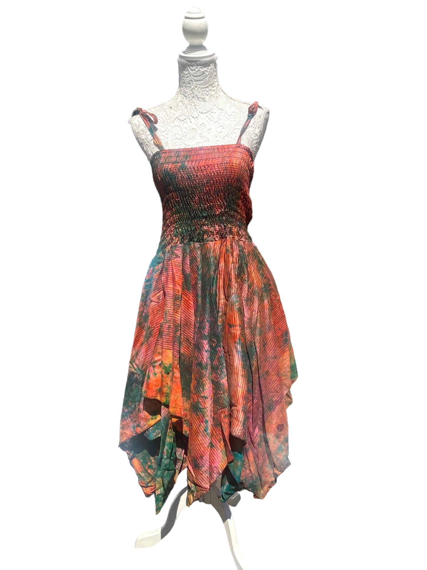 Festival summer Dress Sexy Boho Pixie SILK hanky hem RED gypsy sun 8-16