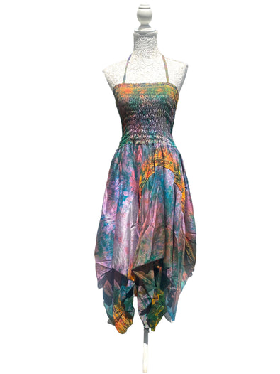 Festival summer Dress Sexy Boho Pixie SILK hanky hem RAINBOW gypsy sun 8-16