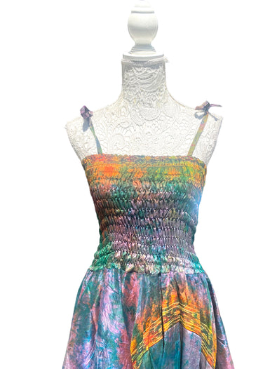 Festival summer Dress Sexy Boho Pixie SILK hanky hem RAINBOW gypsy sun 8-16