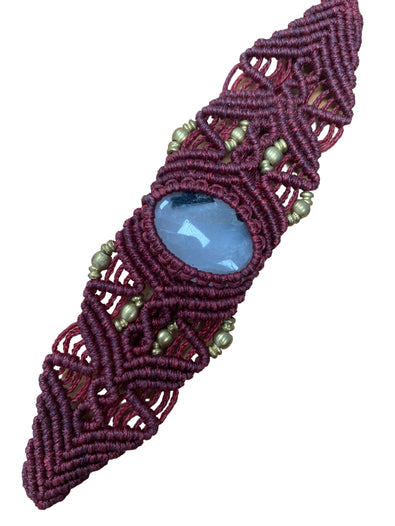 Macrame knot Bracelet Burgundy QUARTZ, cuff bangle in Waxed cotton hand knotted CRYSTAL Boho Yoga hippy