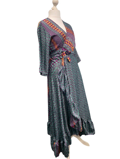 Festival Stall LTD Boho festival Clothing Long Wrap Dress pretty summer Boho hippy Festival maxi Sari - Silk UK 8 10 12 14