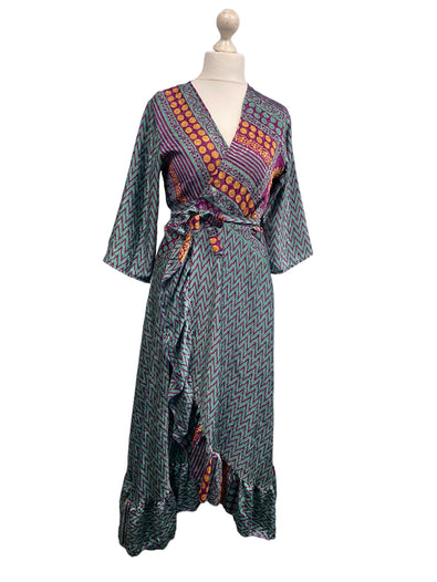 Festival Stall LTD Boho festival Clothing Long Wrap Dress pretty summer Boho hippy Festival maxi Sari - Silk UK 8 10 12 14