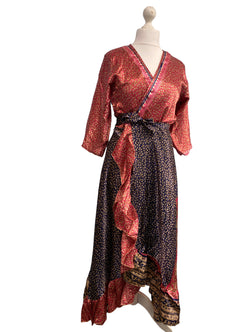 Long Wrap Dress pretty summer Boho hippy Festival maxi Sari-Silk UK 8 10 12 14