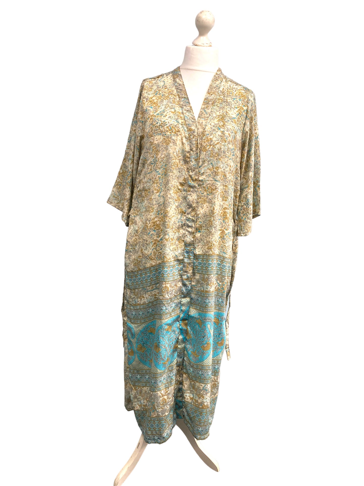 Boho Hippy Festival, Silk Beach Summer Cover Up Kimono robe dress UK 6- 14