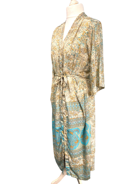 Boho Hippy Festival, Silk Beach Summer Cover Up Kimono robe dress UK 6- 14