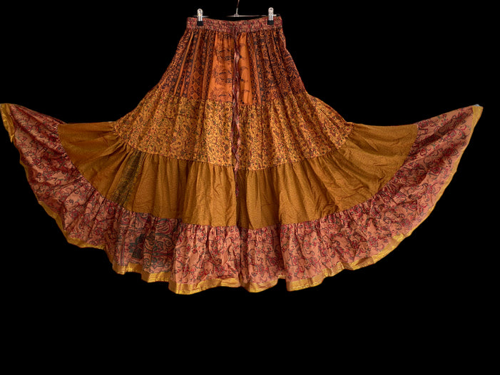 Orla Orange Glow Skirt - Size S-M-L adjustable waist, 25 ft, ATS, Silk Full Circle Skirt, Boho, Cosplay, Steampunk