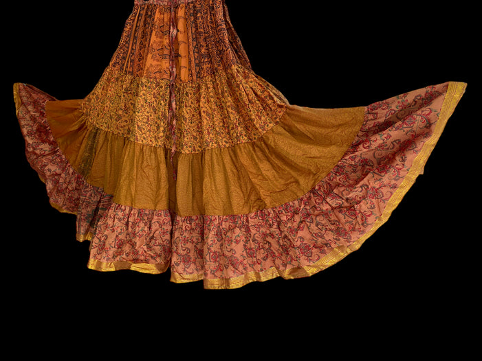 Orla Orange Glow Skirt - Size S-M-L adjustable waist, 25 ft, ATS, Silk Full Circle Skirt, Boho, Cosplay, Steampunk