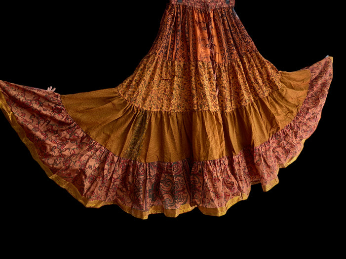 Orla Orange Glow Skirt - Size S-M-L adjustable waist, 25 ft, ATS, Silk Full Circle Skirt, Boho, Cosplay, Steampunk