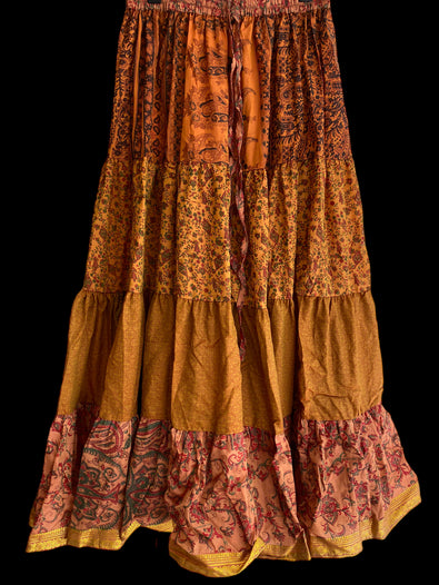 Orla Orange Glow Skirt - Size S-M-L adjustable waist, 25 ft, ATS, Silk Full Circle Skirt, Boho, Cosplay, Steampunk