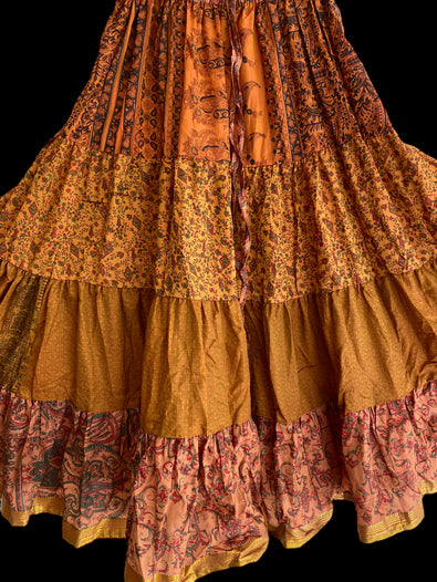 Orla Orange Glow Skirt - Size S-M-L adjustable waist, 25 ft, ATS, Silk Full Circle Skirt, Boho, Cosplay, Steampunk