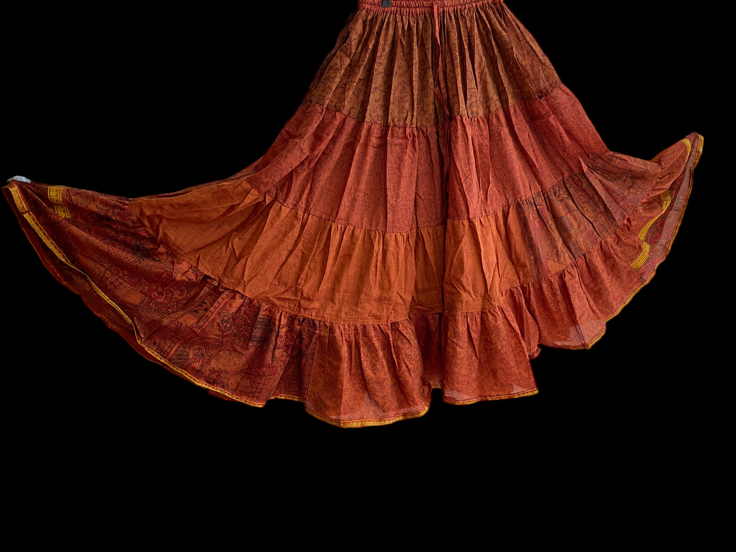 Ruby Orange Glow Skirt - Size S-M-L adjustable waist, 25 ft, ATS, Silk Full Circle Skirt, Boho, Cosplay, Steampunk