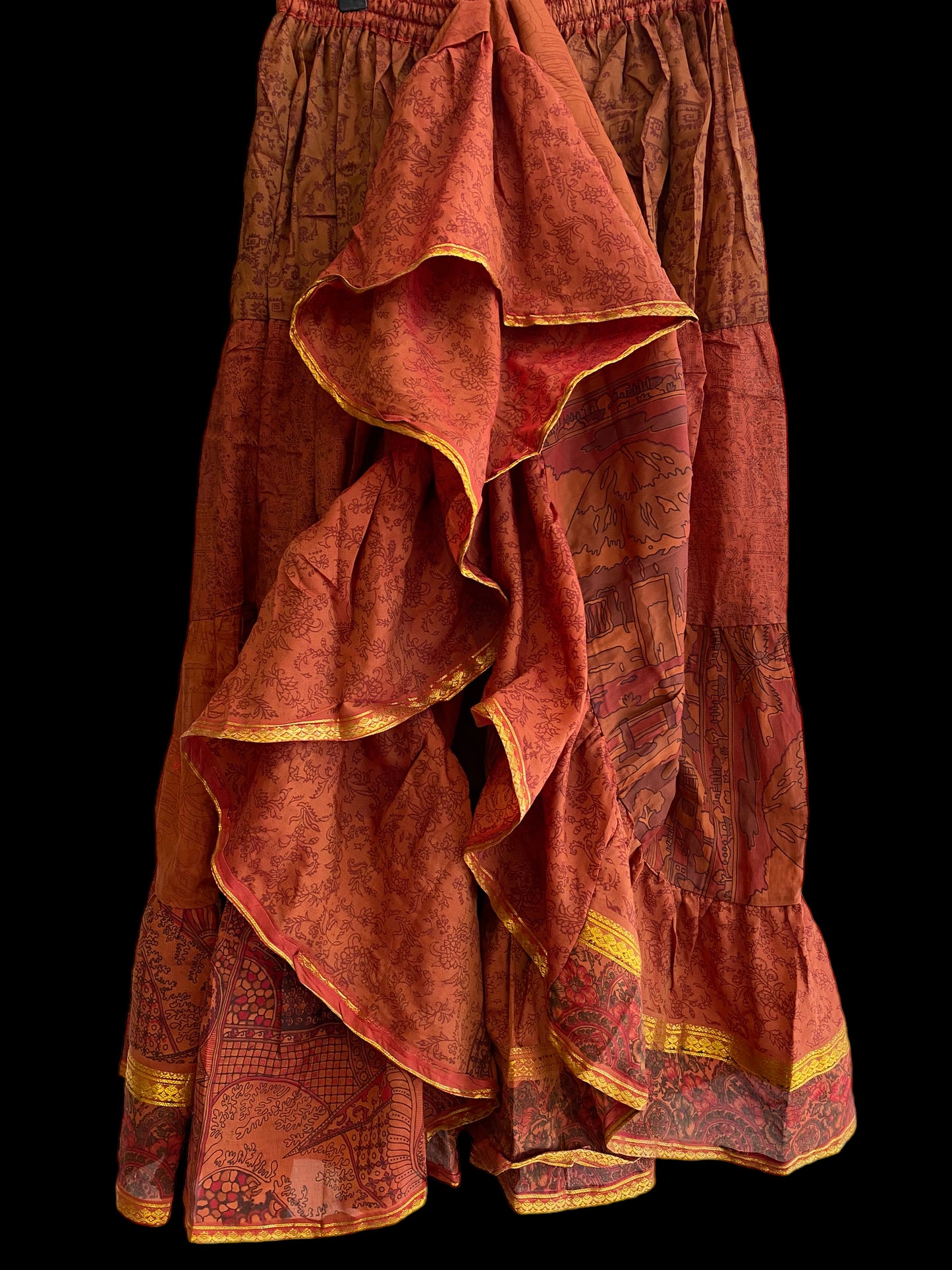 Ruby Orange Glow Skirt - Size S-M-L adjustable waist, 25 ft, ATS, Silk Full Circle Skirt, Boho, Cosplay, Steampunk