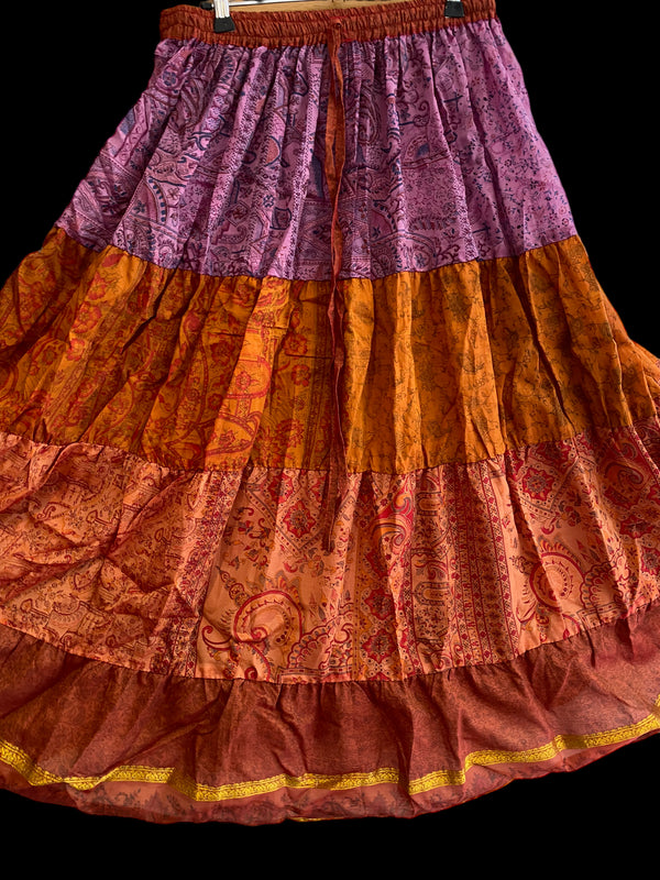 Cherry Orange Glow Skirt - Size S-M-L adjustable waist, 25 ft, ATS, Silk Full Circle Skirt, Boho, Cosplay, Steampunk