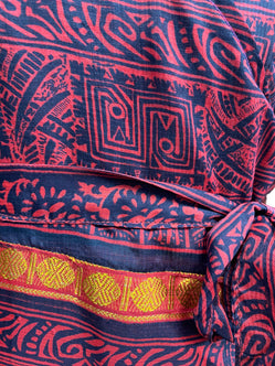 WRAP DRESS summer Vintage Flounced Sleeve Sari SILK Boho Hippy Festival UK 14-20