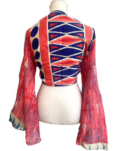 Bell Sleeve Crop Top blouse Boho Hippy Festival retro Sari Silk summer UK 8-16