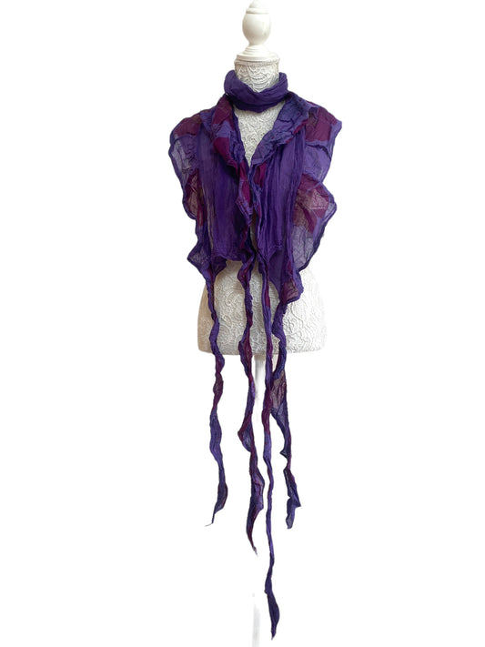 Funky Purple wrap SCARF, Boho hippy goth pixie fairy COTTON tassel by LETTUCE