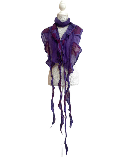 Funky Purple wrap SCARF, Boho hippy goth pixie fairy COTTON tassel by LETTUCE