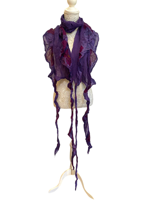 Funky Purple wrap SCARF, Boho hippy goth pixie fairy COTTON tassel by LETTUCE