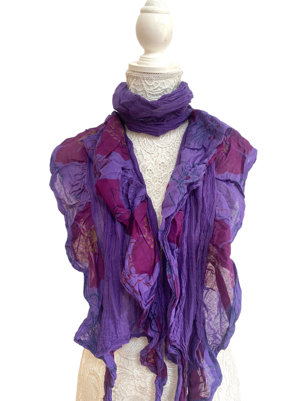 Funky Purple wrap SCARF, Boho hippy goth pixie fairy COTTON tassel by LETTUCE