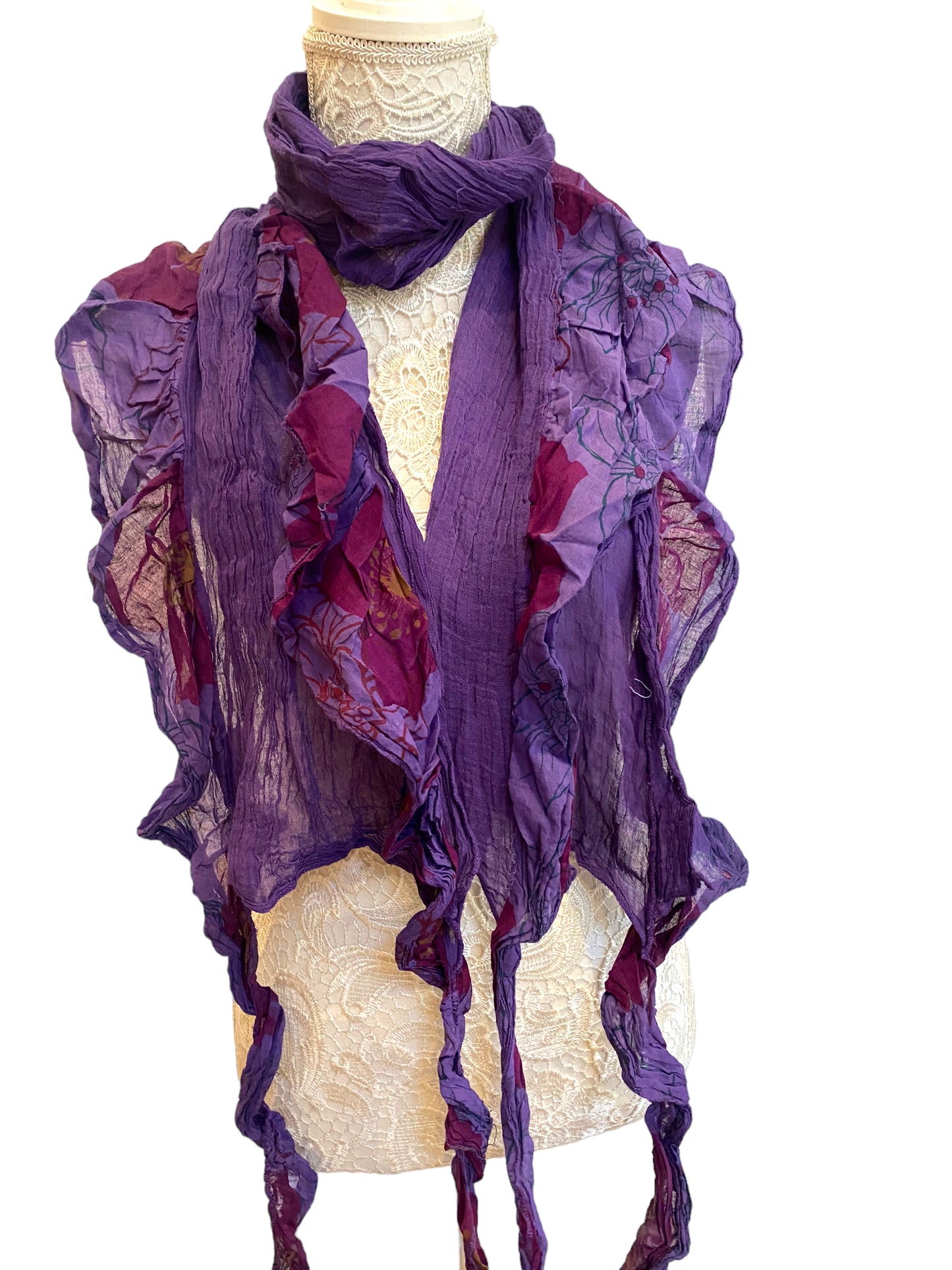 Funky Purple wrap SCARF, Boho hippy goth pixie fairy COTTON tassel by LETTUCE