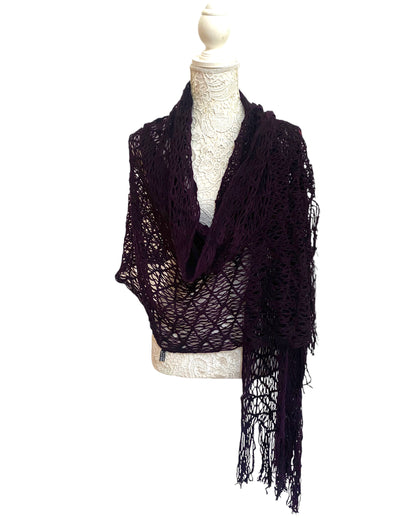 Dark Purple Crotchet Shawl pashmia wrap scarf, Boho hippy goth style, Super soft, warm winter gift idea, mums gift