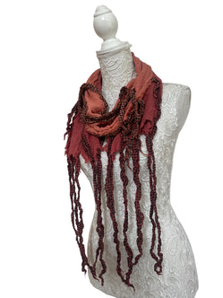 RUST RED Scarf wrap Boho hippy goth dip dye long tassel LETTUCE OF LONDON gift