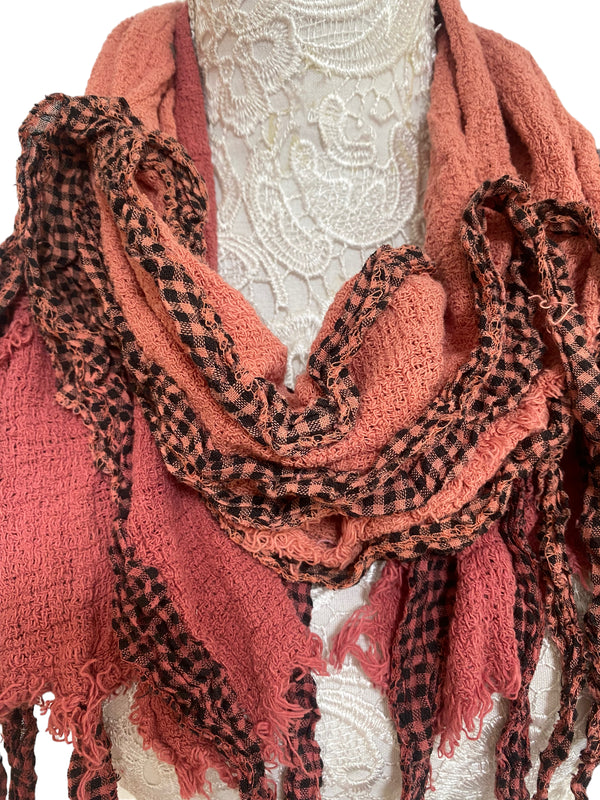 RUST RED Scarf wrap Boho hippy goth dip dye long tassel LETTUCE OF LONDON gift