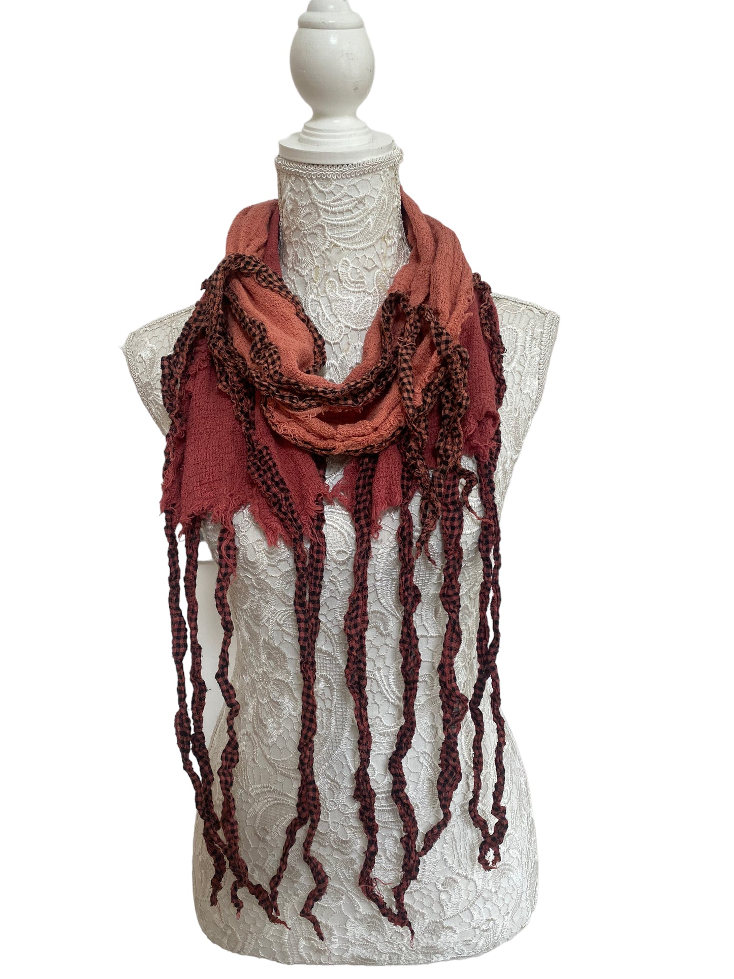 RUST RED Scarf wrap Boho hippy goth dip dye long tassel LETTUCE OF LONDON gift