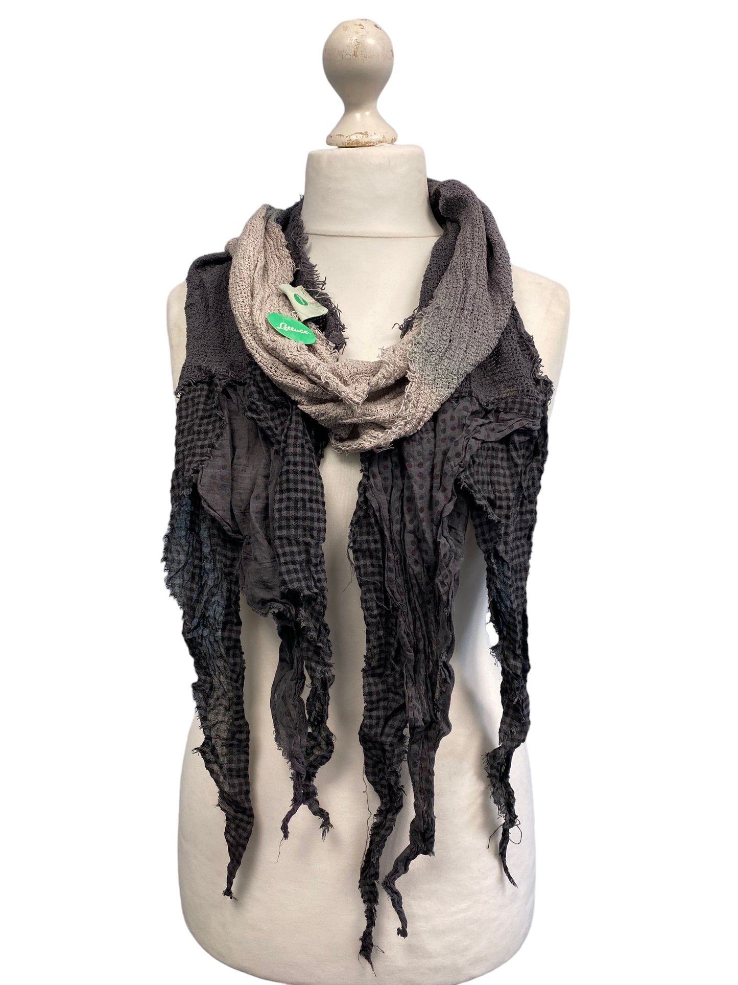 GREY Scarf wrap Boho hippy goth dip dye long tassel LETTUCE OF LONDON gift idea