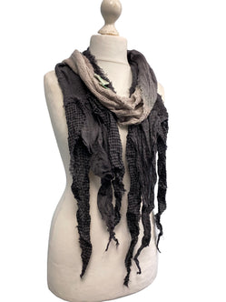 GREY Scarf wrap Boho hippy goth dip dye long tassel LETTUCE OF LONDON gift idea