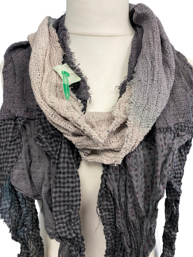 GREY Scarf wrap Boho hippy goth dip dye long tassel LETTUCE OF LONDON gift idea